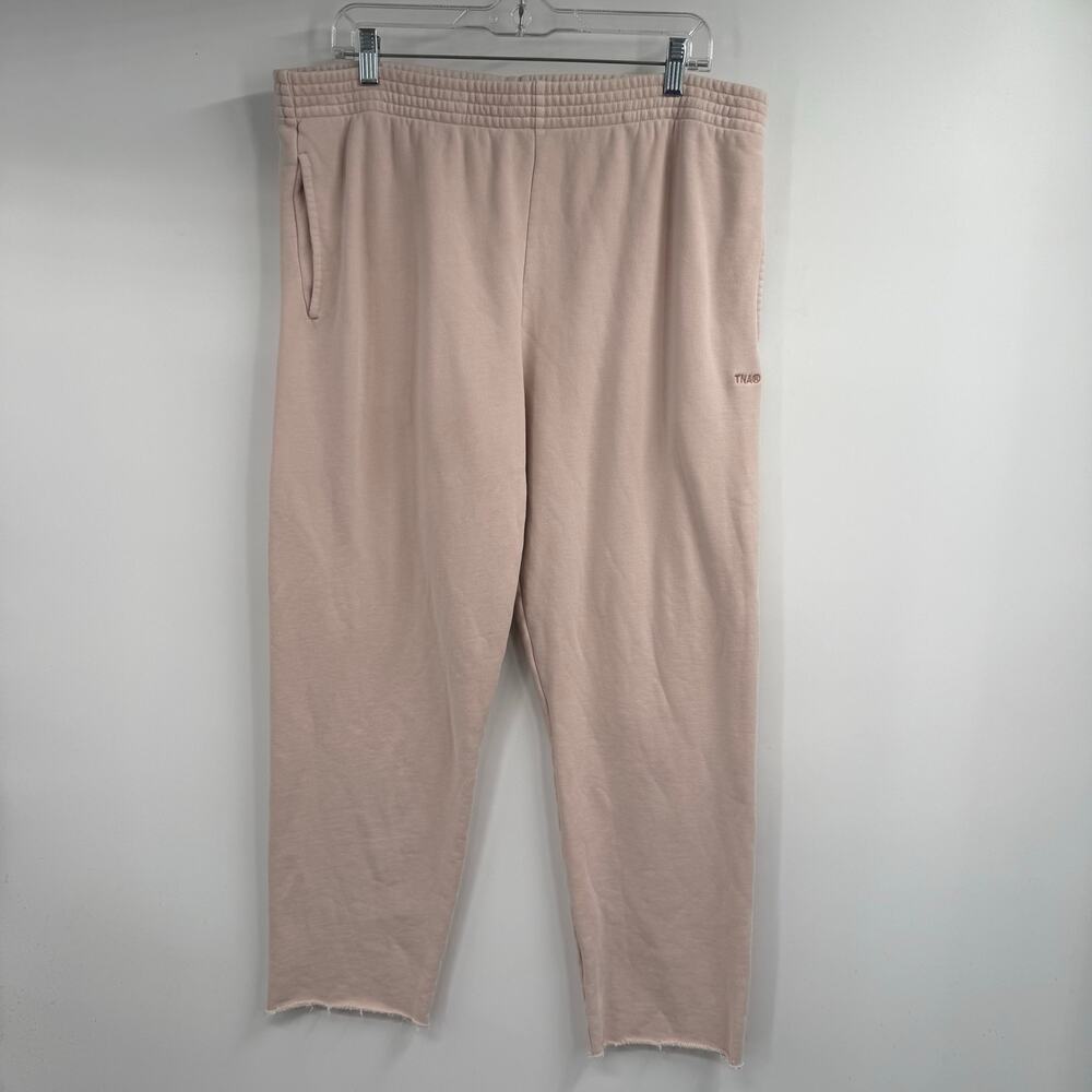 TNA Aritzia Sweatfleece Cozy Fleece Perfect Fit Sweatpants Women XL Pink Raw Hem